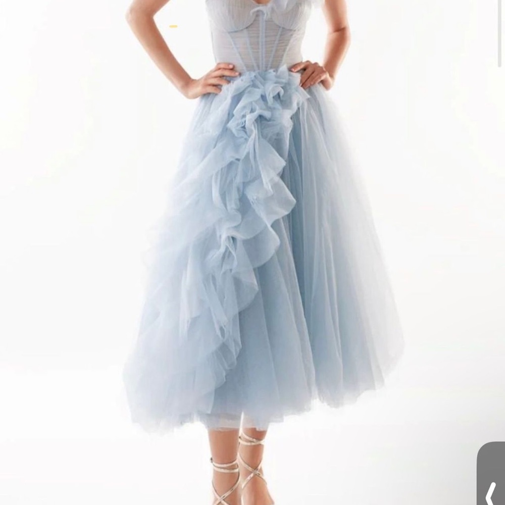 Milla Light Blue Ruffled Tulle Midi